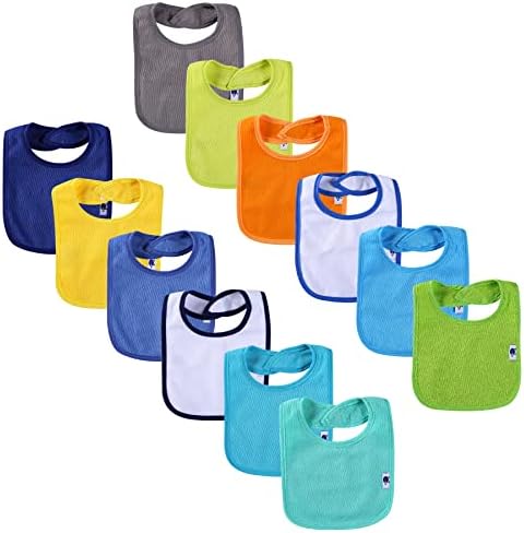 12 Pack Terry Drool Cotton Bibs, Unisex Baby Bibs by Nvatorfox