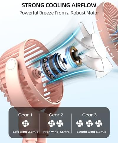 Portable Stroller Mini Fan, Small Rechargeable Personal Fan, Travel Essentials - Image 3