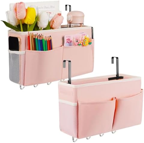 Bedside Caddy Organizer 5 Pockets 4 Hooks Bunk Bed 2Pack Pink by frjjthchy