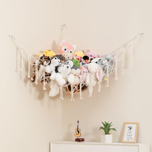 Large Macrame Stuffed Animal Storage Hammock | Holds 12 lbs | Corner Stuffed by LillysLove