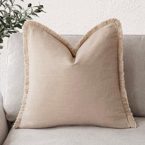 Foindtower Decorative Linen Fringe Throw Pillow Covers Cozy Boho Farmhouse by Foindtower