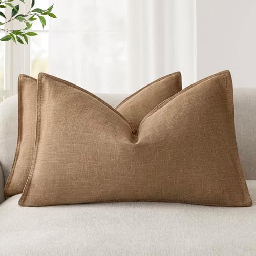 Foindtower Decorative Linen Lumbar Throw Pillow Covers 12x20 Light Brown by Foindtower