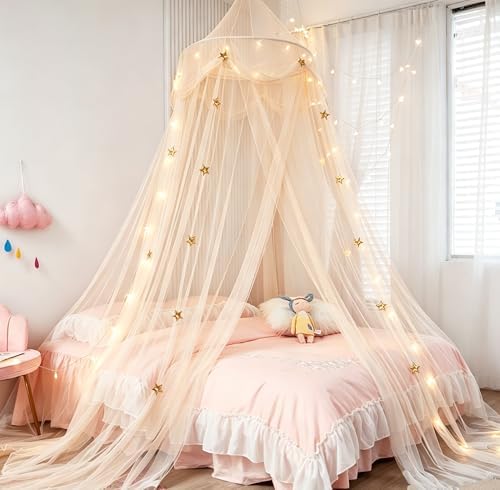 Bed Canopy with Star Lights, Extra Large Dome Mosquito Net Reading Nook Bed - Image 2