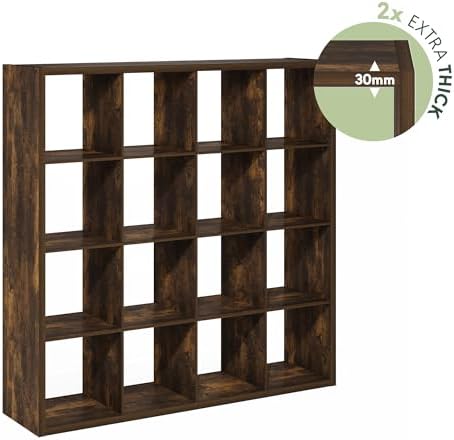 Furinno Cubicle 16-Cube Book Shelf, Extra Thick Frame Bookshelf, Amber Pine - Image 6