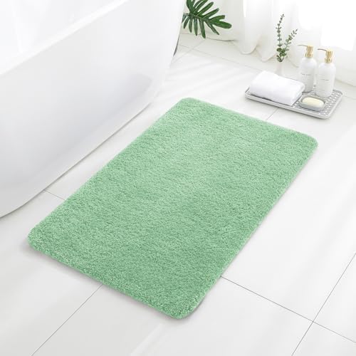 Polyester Bathroom Rug 24"x40" Light Green, Non-Slip Soft Bath Mat by Kildoss
