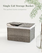 SETVSON Storage Basket with Lid, PE Rattan Woven Storage Bin - Image 4