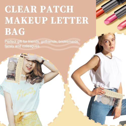 Boho Patch Bag Clear Makeup Letter Bag, Waterproof Zipper Make up Bags Toiletry - Image 5