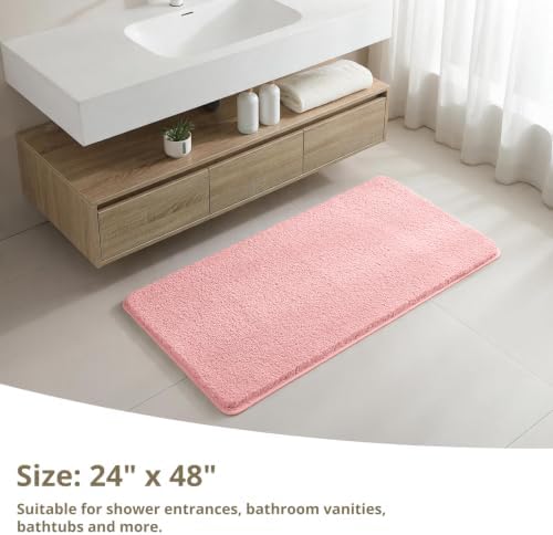 Polyester Bathroom Rug 24"x48" Pink, Non-Slip Soft Shaggy Bath Mat - Image 2