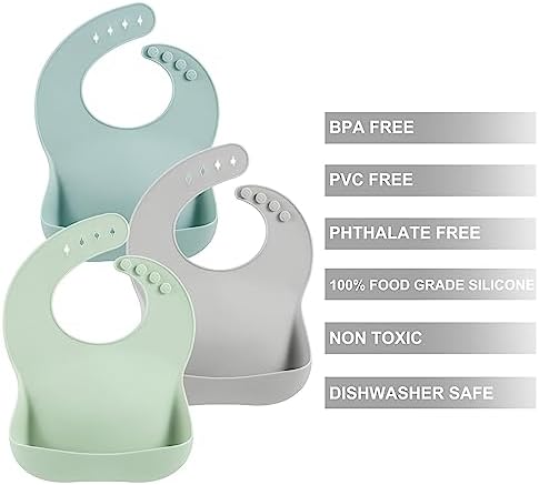 PandaEar Set of 3 Silicone Baby Bibs, Waterproof Soft Adjustable Bibs - Image 5