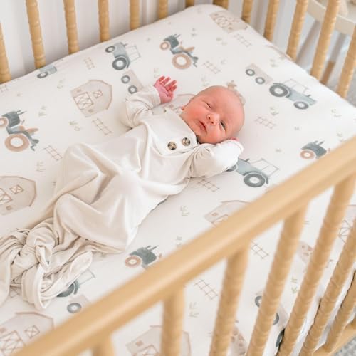 Crane Baby Charlie Farmhouse Tractor Crib Fitted Sheet, 100% Cotton Baby Bed - Image 3