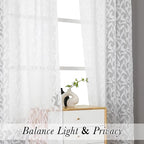Lecloud Leia White Sheer Curtains 108 Inches Long 2 Panels, Airy Jacquard Leaf - Image 5