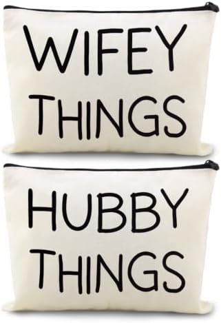 Wifey Hubby Things Cosmetic Makeup Storage Bags 2 Pcs by Sudaporn