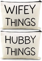 Wifey Hubby Things Cosmetic Makeup Storage Bags 2 Pcs by Sudaporn