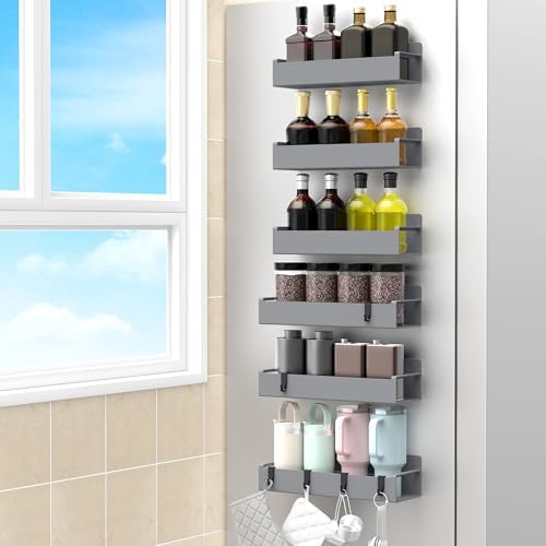 HuggieGems 6 Pack Dark Grey Magnetic Spice Rack Organizer by HuggieGems