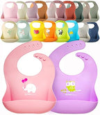 2-Pack Waterproof Silicone Baby Bib Lightweight Comfortable Easy-Wipe Clean by YMCF+Products