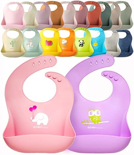 2-Pack Waterproof Silicone Baby Bib Lightweight Comfortable Easy-Wipe Clean by YMCF+Products