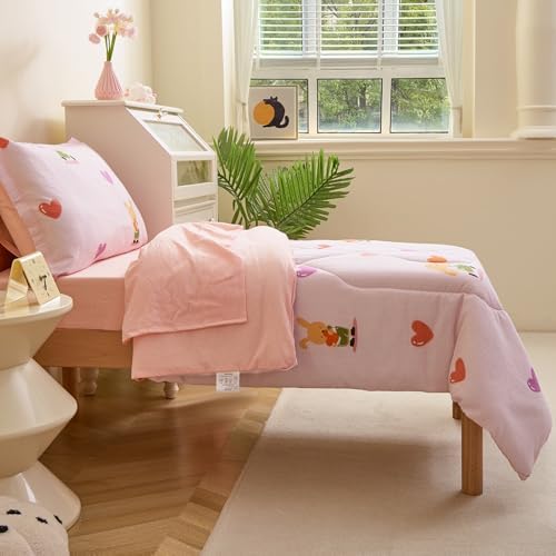 Caressma Pink Toddler Bedding Set Girls Seersucker Kids Comforter Set - Image 3