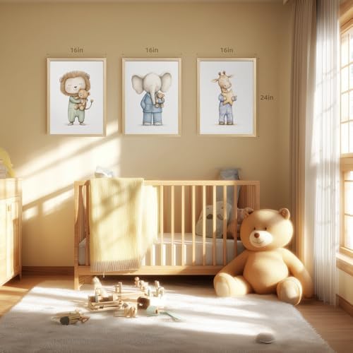 PORENY Baby Animal Nursery Wall Art Set of 3, Elephant Lion Giraffe Canvas - Image 4