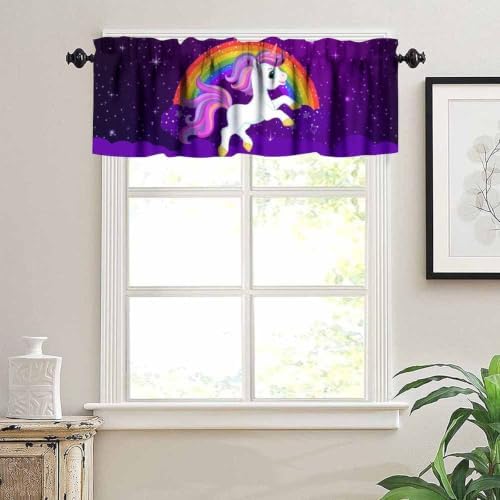 Cute Unicorn Valance, Cartoon Pink Unicorn Rainbow Purple Starry Sky Stars - Image 5