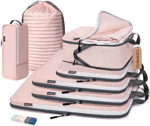 CherryNow 7 Set Compression Travel Packing Cubes, Travel Essentials by CherryNow