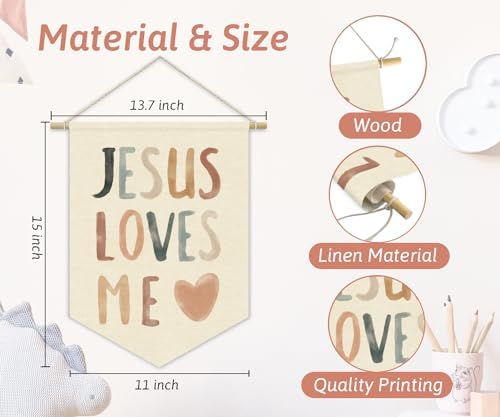 Bible Verses for Nursery Decor, Jesus Loves Me for Kids Wall Art Canvas Banner - Image 5