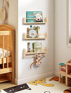 Maxpeuvon Nursery Shelves for Wall Set of 3, Natural Wood Floating Shelves - Image 2