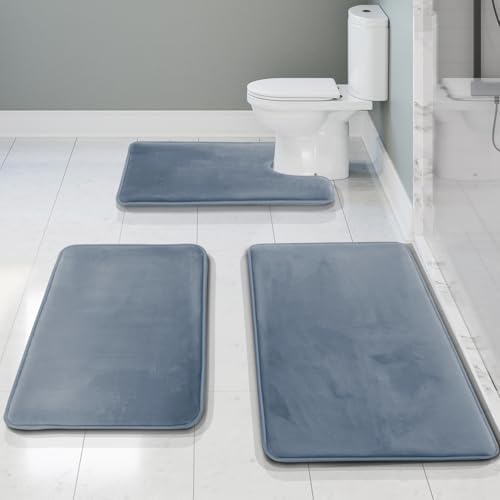 Clara Clark 3 Piece Bathroom Rugs, Velvet Memory Foam Bath Mat Set, Non-Slip - Image 2