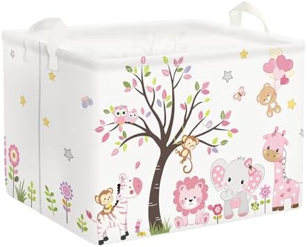 Clastyle Collapsible Large Pink Woodland Animal Baby Girl Bakset Jungle Animals by Clastyle
