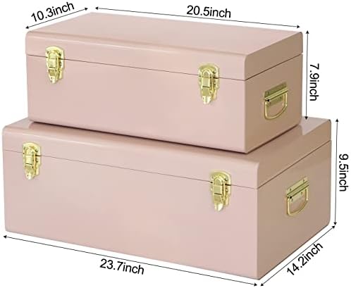Vixdonos Metal Trunks College Dorm Steel Chests Decorative Storage Box Set of 2 - Image 2