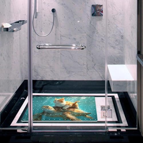 Bathtub Mat Non Slip 26.8x15.1In, Cat Riding Turtle Ocean Bath Mat - Image 6