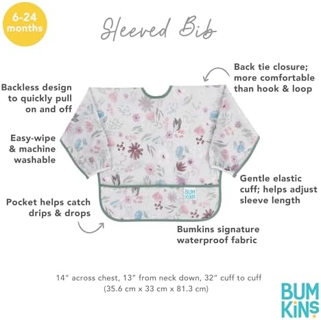 Bumkins Sleeved Bib for Girl or Boy, Baby and Toddler for 6-24 Mos, Essential - Image 5