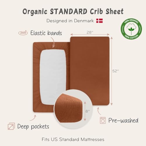 Crib Sheets, 100% Organic Cotton Muslin, Fitted 28"x52" Standard - Image 3