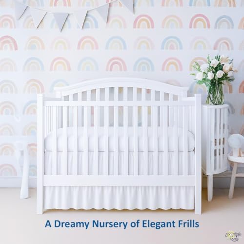 Cottington Lane White Crib Skirt Dust Ruffle 14" Drop, Fits 28" x 52" - Image 3