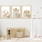 Framed Cute Animal Wall Art Nursery Decor Set of 3, Watercolor Elephant Giraffe - Image 4