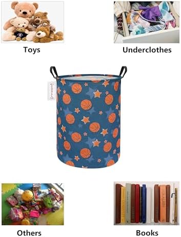 QUEENLALA Large Foldable Round Storage Basket Laundry Hamper, Basketball - Image 3