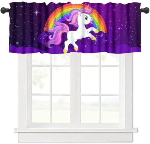 Cute Unicorn Valance, Cartoon Pink Unicorn Rainbow Purple Starry Sky Stars - Image 6
