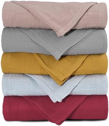 Muslin Receiving Blankets 5 Pack, Soft Swaddle Wraps by LYRICHOMBABY