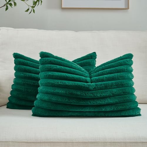FUTEI Pack of 2 Faux Fur Throw Pillow Covers 12x20 Inch, Emerald Green by FUTEI