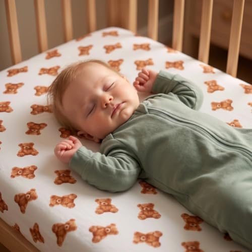 4 Pack Bear Baby Sheets Neutral Unisex Fitted Checked Nursery Baby Sheet Set - Image 4