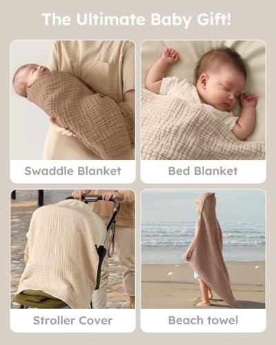 Yoofoss Hooded Baby Bath Towels 2 Pack 100% Muslin Organic Cotton - Image 5