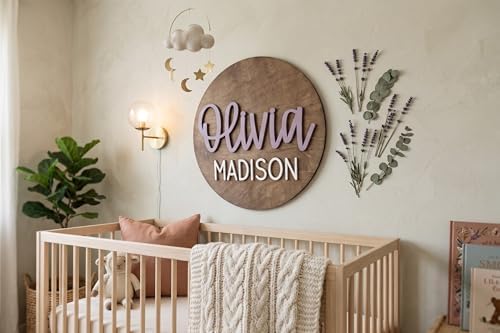 Custom Round Nursery Name Sign, Personalized 3D Baby Name Announcement Sign - Image 2