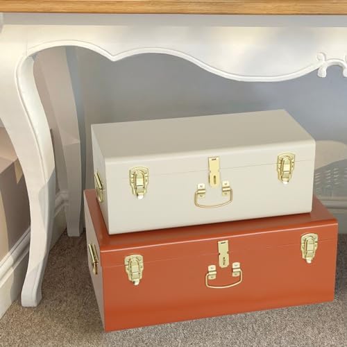 Vixdonos Decorative Large Metal Box Storage Trunk Chest Set of 2 College Dorm - Image 6