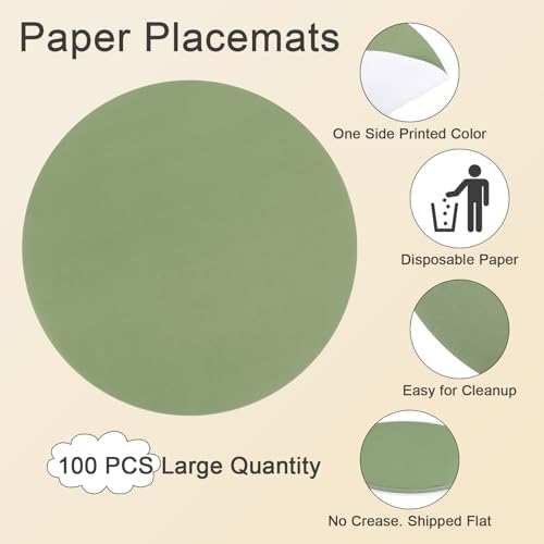 SHACOS 100 PCS Round Paper Placemats 13 inch Disposable Paper Place Mats - Image 2