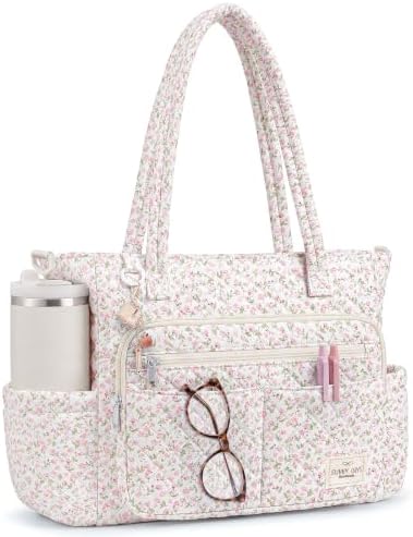 WOBAGMEN Teacher Tote Bag for Women, Quilted Floral Laptop Work Tote by WOBAGMEN