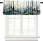 Forest Kitchen Valance Curtain, Watercolor Style Nature Mountain Woodland Green by LOMADIA