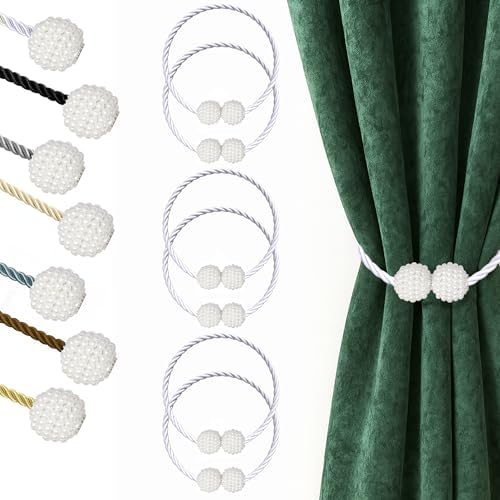 Hion Magnetic Curtain Tiebacks White 6pcs, Curtain Holdbacks Hooks Holders by Hion