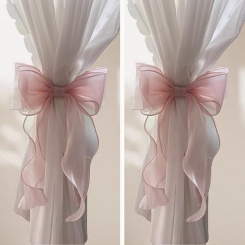 2 Pack French Silky Bow Curtain Tiebacks, Elegant Lace Ribbon - Image 6