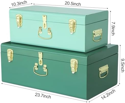 Vixdonos Decorative Large Metal Box Storage Trunk Chest Set of 2 College Dorm - Image 2