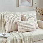 FUTEI Pack of 2 Faux Fur Throw Pillow Covers 12x20 Inch, Light Beige - Image 4