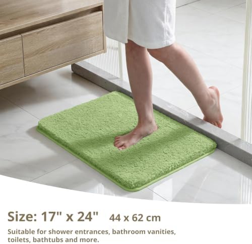 Polyester Bathroom Rug 17"x24" Olive Green, Non-Slip Soft Bath Mat - Image 2